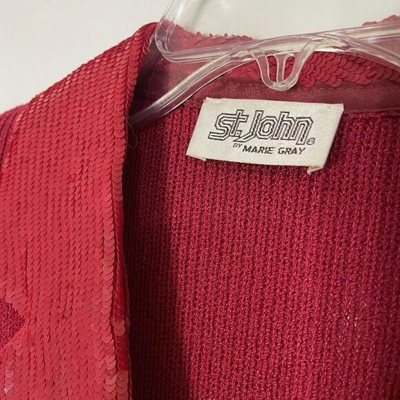 Sold🎉 vintage ST. John long sleeve wool knit sequin trim vneck blazer red dress - Picture 3 of 7